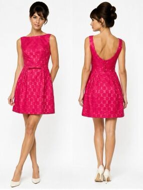 Rare 1960s Lanz Original Hot Pink Polka Dot Jacquard Shift Dress Low Back Sz 5